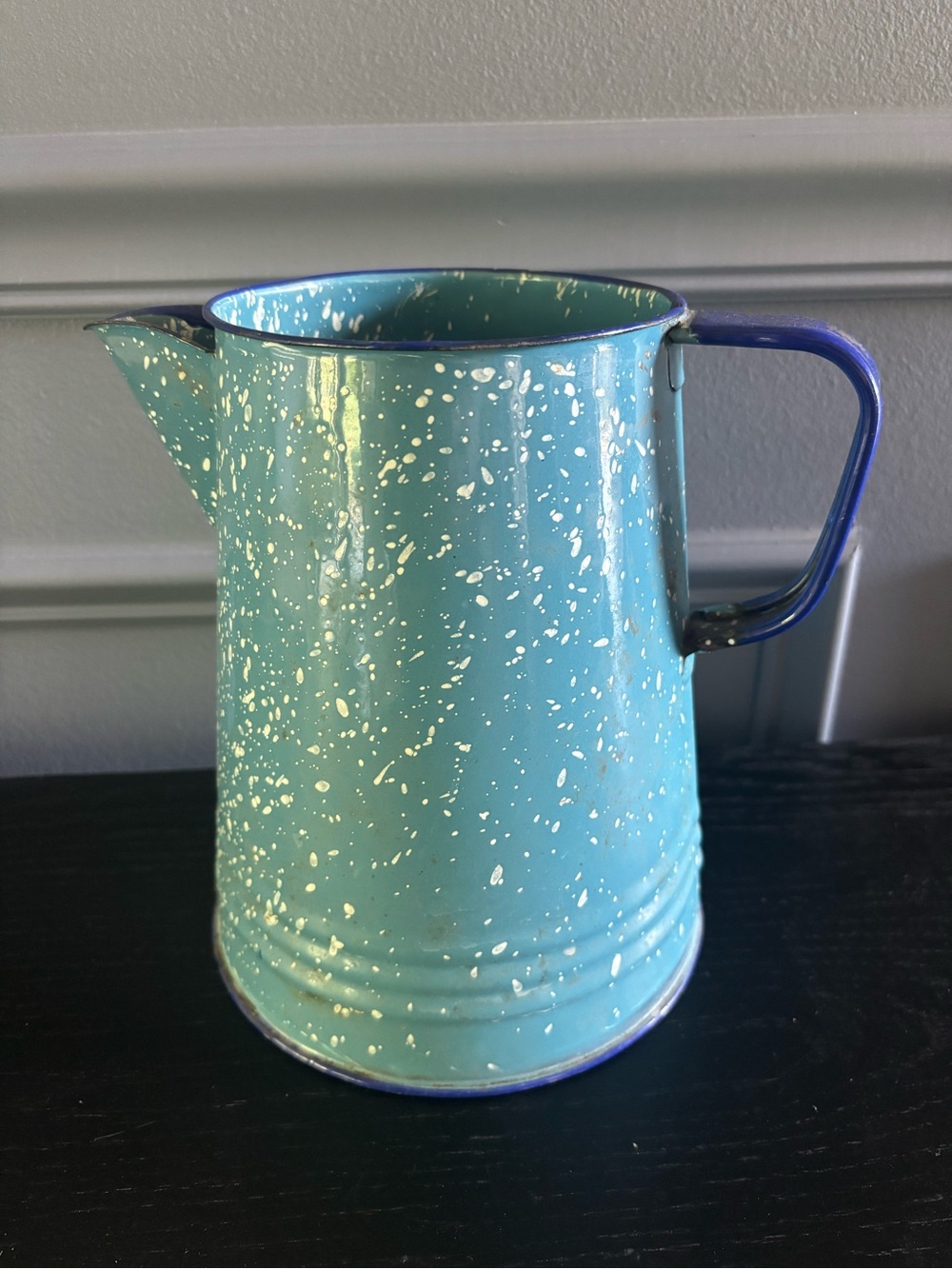 Vintage Blue Speckled Enamelware Pitcher Coffee Pot – 1940s Granite Style
